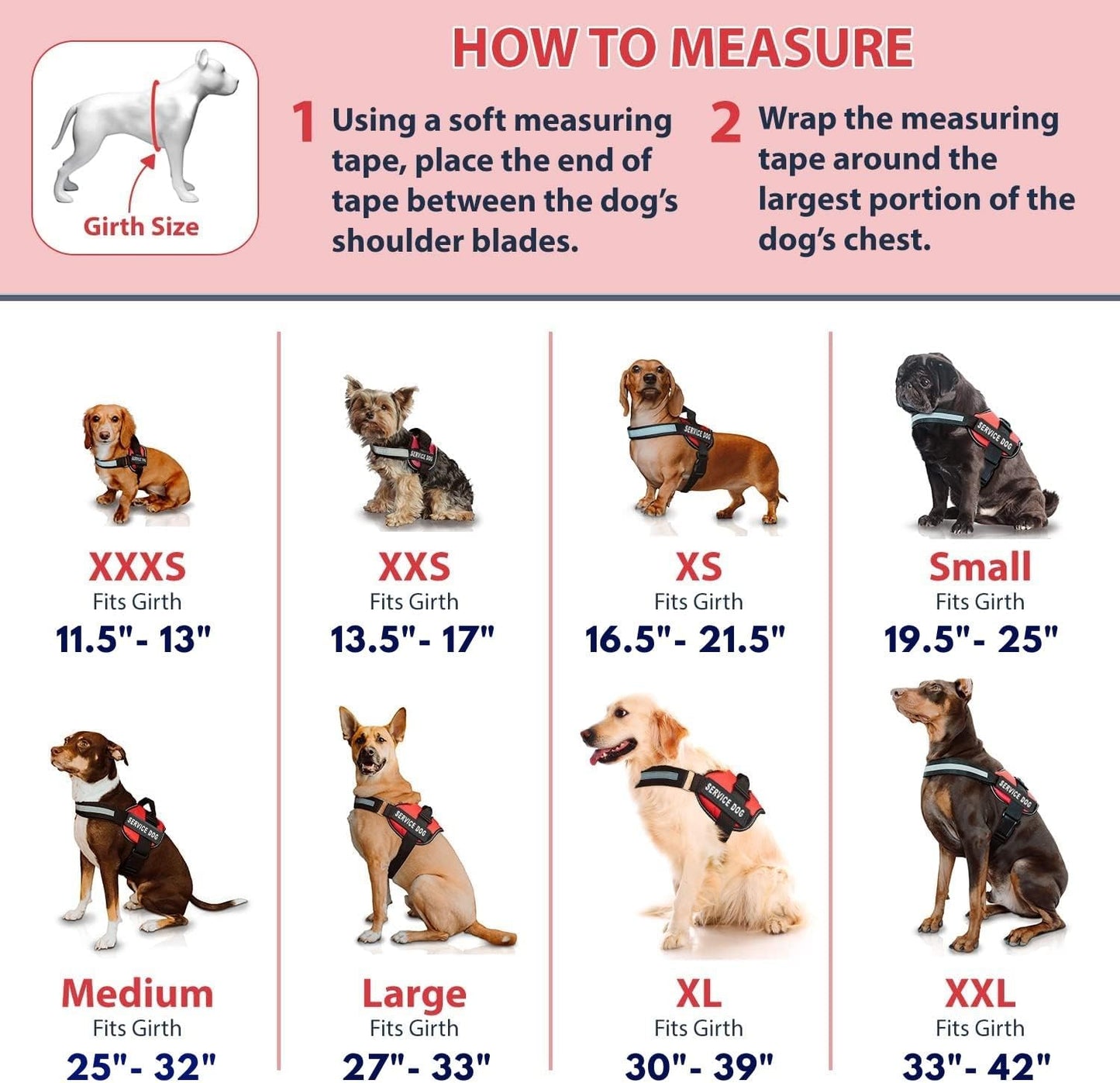 Service Dog Vest with Hook and Loop Straps and Matching Service Dog Leash Set - Harnesses from XXS to XXL - Harness Features Reflective Patch and Comfortable Mesh Design